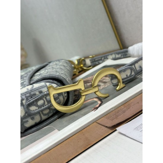 Replica fedele Borsa a tracolla Dior Saddle Oblique ricamata grigia Imitazione Outlet