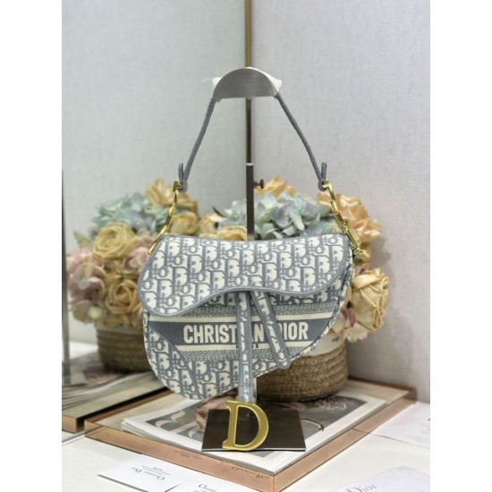 Replica fedele Borsa a tracolla Dior Saddle Oblique ricamata grigia Imitazione Outlet