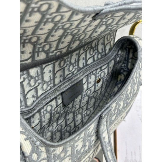 Replica fedele Borsa a tracolla Dior Saddle Oblique ricamata grigia Imitazione Outlet