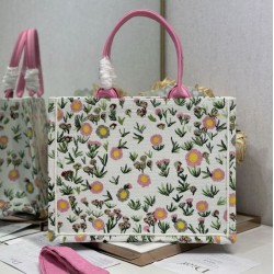 Replica fedele Borsa tote Dior Book multicolore con ricamo Daisy Garden e manico rosa Imitazione Outlet