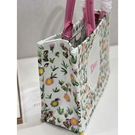 Replica fedele Borsa tote Dior Book multicolore con ricamo Daisy Garden e manico rosa Imitazione Outlet