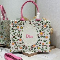 Replica fedele Borsa tote Dior Book multicolore con ricamo Daisy Garden e manico rosa Imitazione Outlet