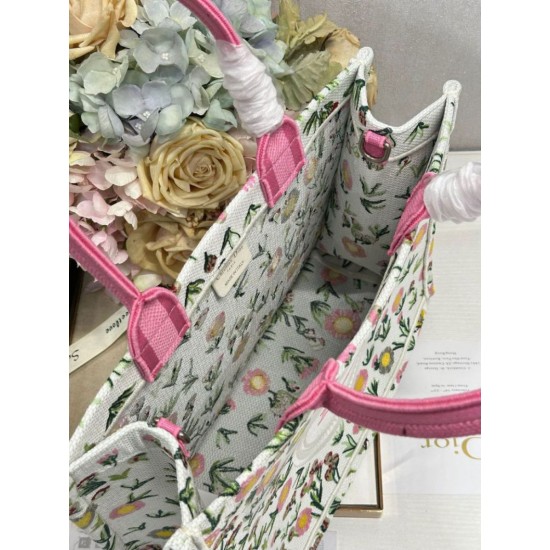 Replica fedele Borsa tote Dior Book multicolore con ricamo Daisy Garden e manico rosa Imitazione Outlet