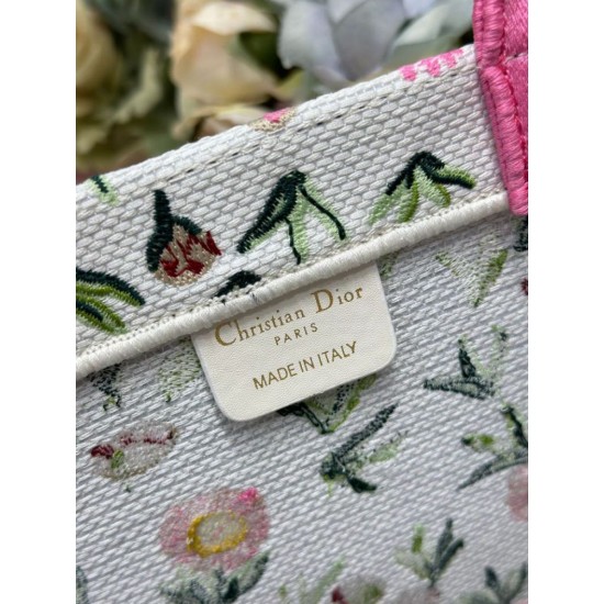 Replica fedele Borsa tote Dior Book multicolore con ricamo Daisy Garden e manico rosa Imitazione Outlet