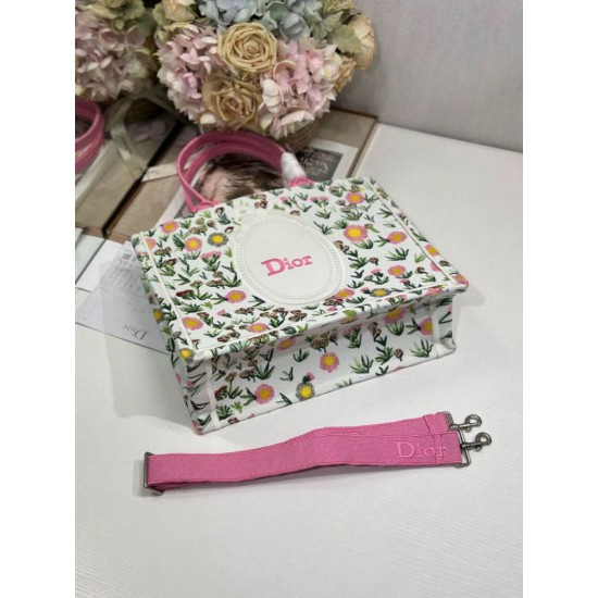 Replica fedele Borsa tote Dior Book multicolore con ricamo Daisy Garden e manico rosa Imitazione Outlet