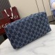Replica fedele Borsa Gucci Melrose Boston media denim GG blu scuro Imitazione Outlet