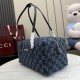 Replica fedele Borsa Gucci Melrose Boston media denim GG blu scuro Imitazione Outlet