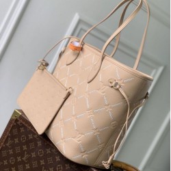 Replica fedele Borsa tote Louis Vuitton M29486 Neverfull MM ricamata marrone Imitazione Outlet