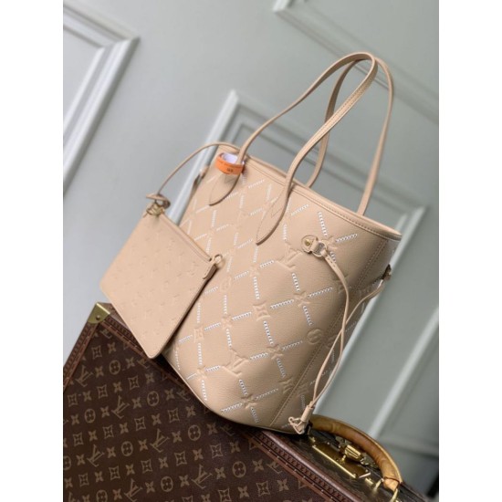 Replica fedele Borsa tote Louis Vuitton M29486 Neverfull MM ricamata marrone Imitazione Outlet