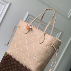 Replica fedele Borsa tote Louis Vuitton M29486 Neverfull MM ricamata marrone Imitazione Outlet
