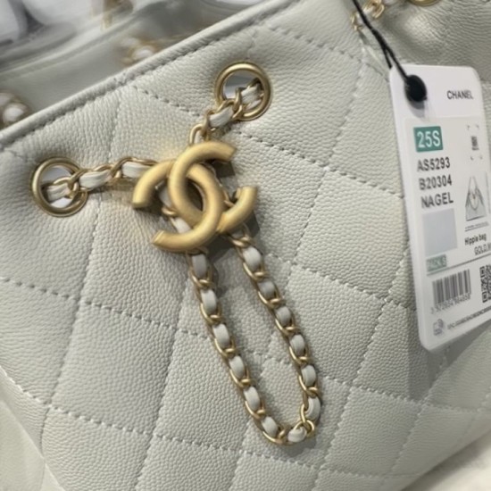 Replica Perfetta Borsa a secchiello Chanel AS5293 Hobo con coulisse Bianco-verde Imitazione Outlet