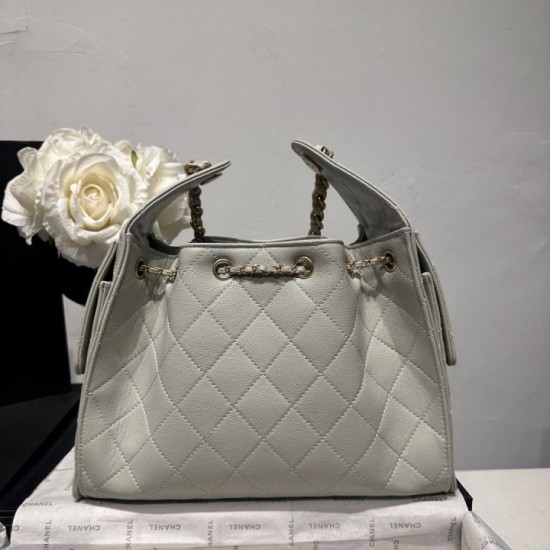 Replica Perfetta Borsa a secchiello Chanel AS5293 Hobo con coulisse Bianco-verde Imitazione Outlet