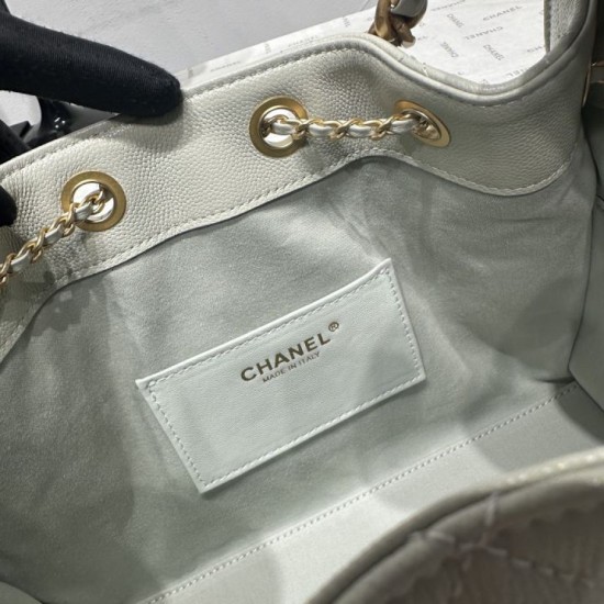Replica Perfetta Borsa a secchiello Chanel AS5293 Hobo con coulisse Bianco-verde Imitazione Outlet