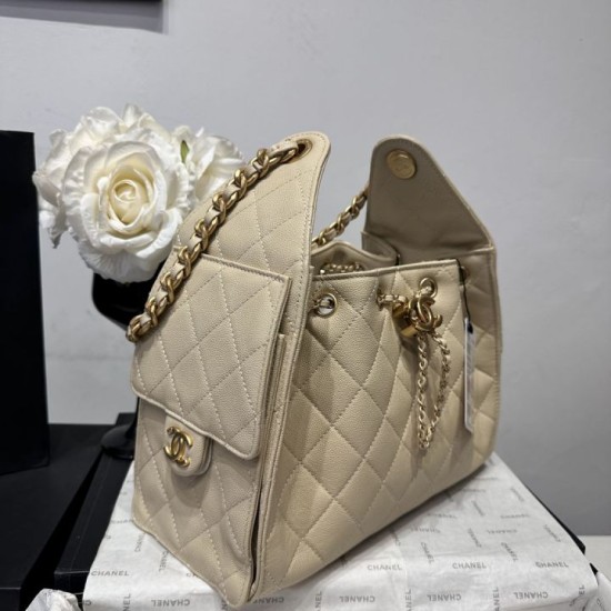 Replica Perfetta Borsa a secchiello Chanel Hobo con coulisse AS5293 Beige Imitazione Outlet