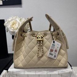 Replica Perfetta Borsa a secchiello Chanel Hobo con coulisse AS5293 Beige Imitazione Outlet