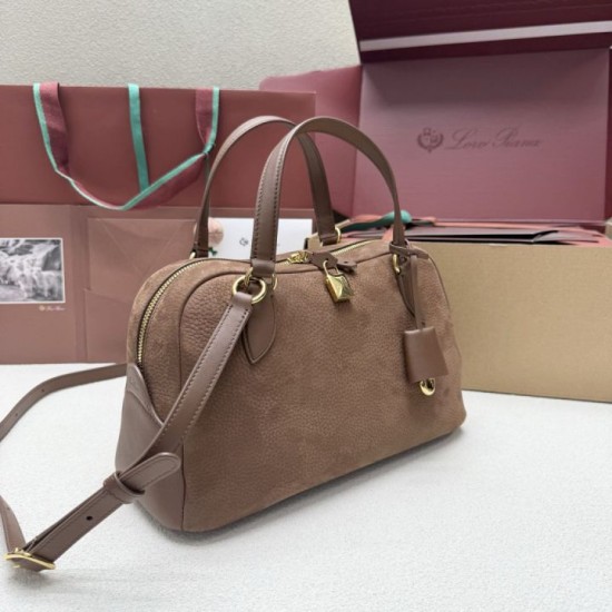 Replica Perfetta Borsa a tracolla piccola Loro Piana scamosciata marrone lama Imitazione Outlet