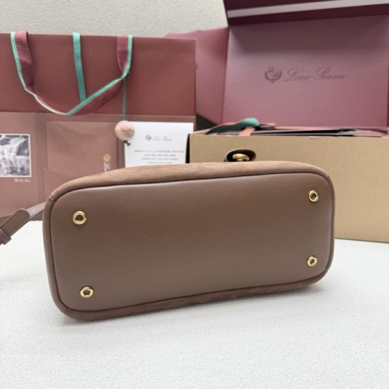 Replica Perfetta Borsa a tracolla piccola Loro Piana scamosciata marrone lama Imitazione Outlet