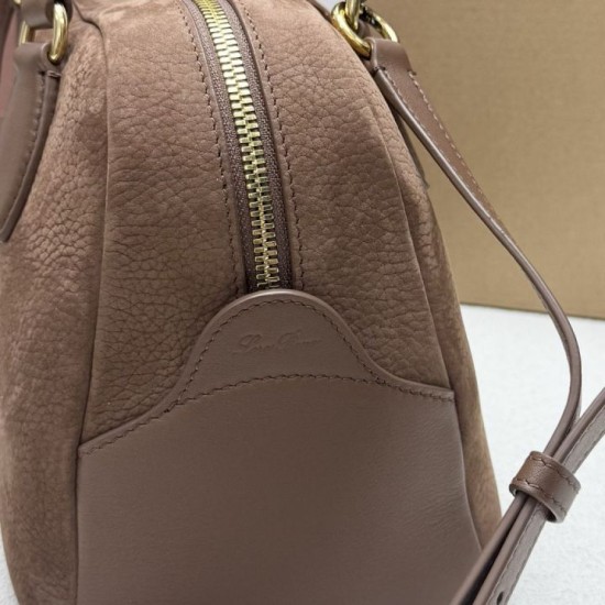 Replica Perfetta Borsa a tracolla piccola Loro Piana scamosciata marrone lama Imitazione Outlet