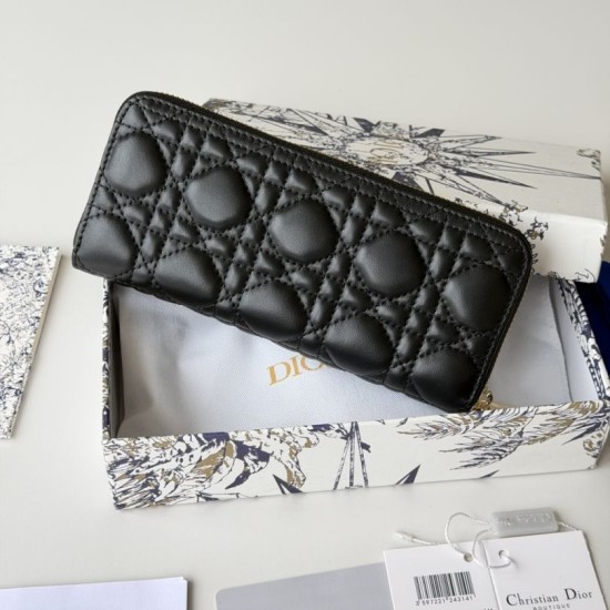 Replica Perfetta Portafoglio con cerniera Dior Lady Dior Voyageur nero Imitazione Outlet