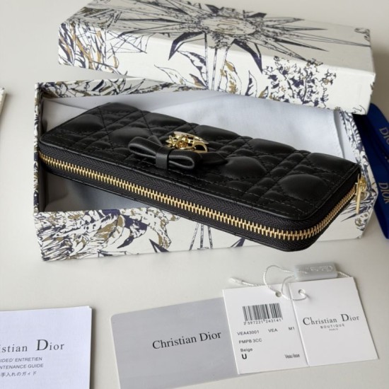 Replica Perfetta Portafoglio con cerniera Dior Lady Dior Voyageur nero Imitazione Outlet