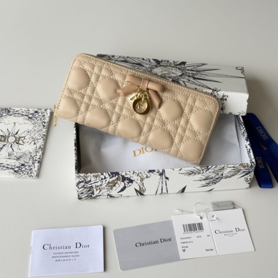 Replica Perfetta Portafoglio con cerniera Dior Lady Dior Voyageur albicocca Imitazione Outlet