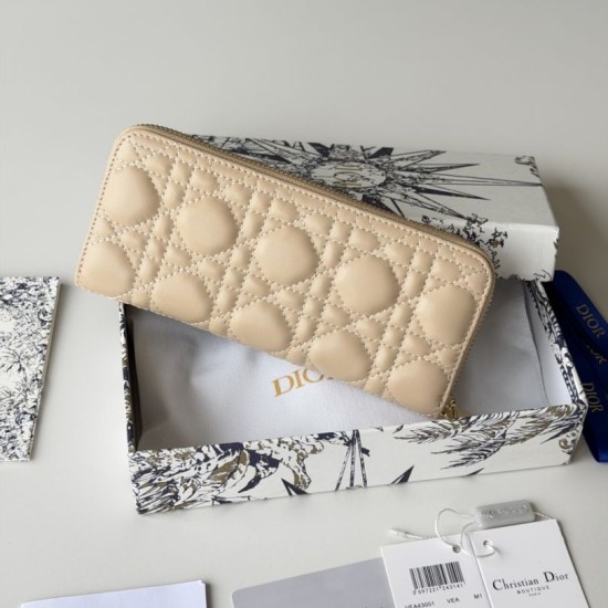 Replica Perfetta Portafoglio con cerniera Dior Lady Dior Voyageur albicocca Imitazione Outlet
