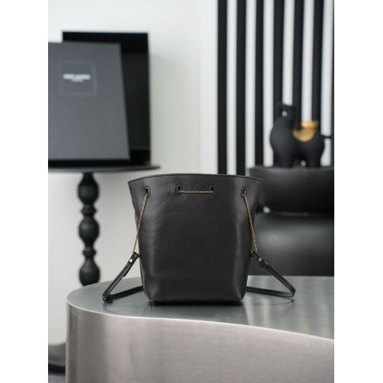 Replica Perfetta Borsa a secchiello YSL Saint Laurent Pochon nero Imitazione Outlet