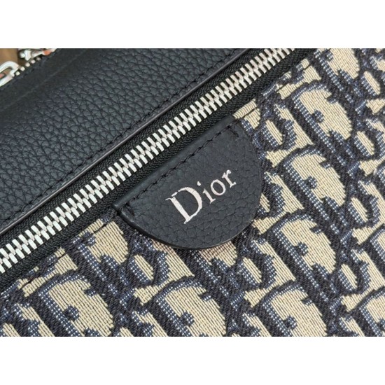Replica Perfetta Borsa a tracolla Dior Rider con cerniera Oblique Blu Imitazione Outlet