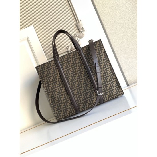 Replica Perfetta Borsa shopper Tote Fendi FF jacquard marrone Imitazione Outlet