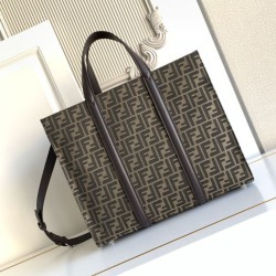 Replica Perfetta Borsa shopper Tote Fendi FF jacquard marrone Imitazione Outlet