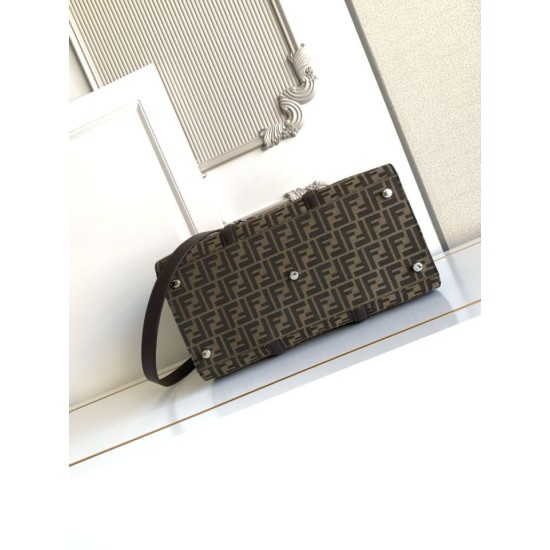Replica Perfetta Borsa shopper Tote Fendi FF jacquard marrone Imitazione Outlet