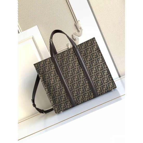 Replica Perfetta Borsa shopper Tote Fendi FF jacquard marrone Imitazione Outlet