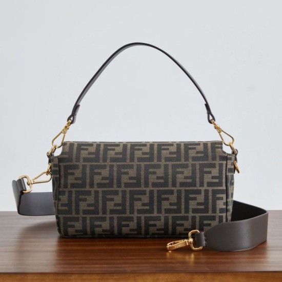 Replica Perfetta Borsa Fendi Medio Baguette tessuto jacquard FF marrone Imitazione Outlet