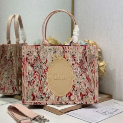 Replica Perfetta Ricamo della borsa tote Dior Book con medaglione Dior Rosa Imitazione Outlet