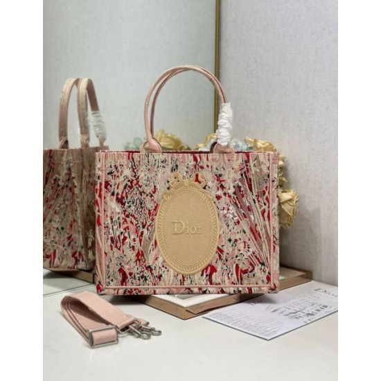 Replica Perfetta Ricamo della borsa tote Dior Book con medaglione Dior Rosa Imitazione Outlet