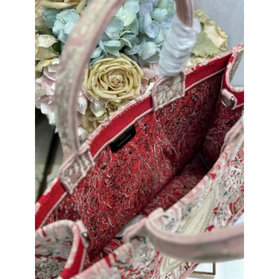 Replica Perfetta Ricamo della borsa tote Dior Book con medaglione Dior Rosa Imitazione Outlet