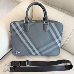 Replica Perfetta Borsa da lavoro Burberry Grid con logo equestre Grigio Imitazione Outlet