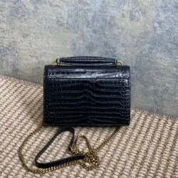 Replica di lusso YSL Saint Laurent Piccola Sunset con motivo coccodrillo 19cm Nero Falsa Online Replica Perfetta YSL Saint Laurent Piccola Sunset con motivo coccodrillo 19cm Nero Imitazione Outlet