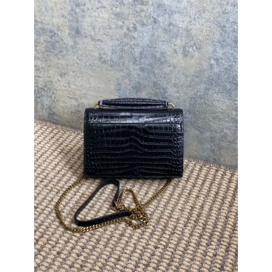 Replica di lusso YSL Saint Laurent Piccola Sunset con motivo coccodrillo 19cm Nero Falsa Online Replica Perfetta YSL Saint Laurent Piccola Sunset con motivo coccodrillo 19cm Nero Imitazione Outlet