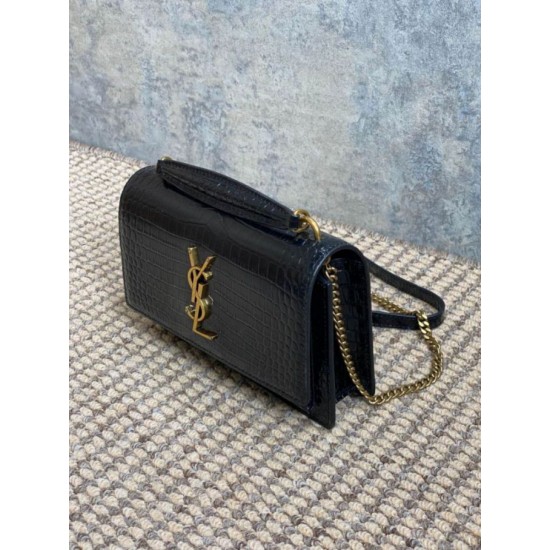 Replica di lusso YSL Saint Laurent Piccola Sunset con motivo coccodrillo 19cm Nero Falsa Online Replica Perfetta YSL Saint Laurent Piccola Sunset con motivo coccodrillo 19cm Nero Imitazione Outlet