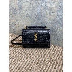Replica Perfetta YSL Saint Laurent Piccola Sunset con motivo coccodrillo 19cm Nero Imitazione Outlet