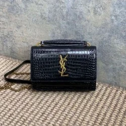 Replica Perfetta YSL Saint Laurent Piccola Sunset con motivo coccodrillo 19cm Nero Imitazione Outlet