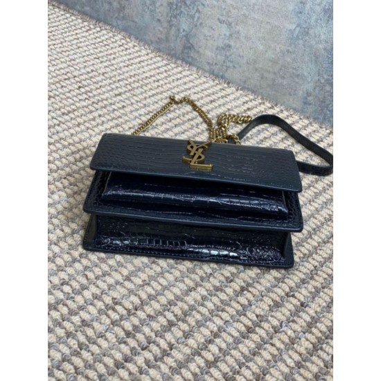 Replica di lusso YSL Saint Laurent Piccola Sunset con motivo coccodrillo 19cm Nero Falsa Online Replica Perfetta YSL Saint Laurent Piccola Sunset con motivo coccodrillo 19cm Nero Imitazione Outlet
