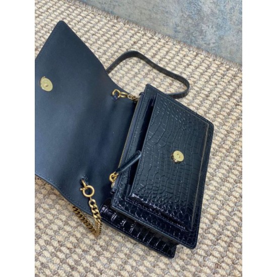 Replica di lusso YSL Saint Laurent Piccola Sunset con motivo coccodrillo 19cm Nero Falsa Online Replica Perfetta YSL Saint Laurent Piccola Sunset con motivo coccodrillo 19cm Nero Imitazione Outlet