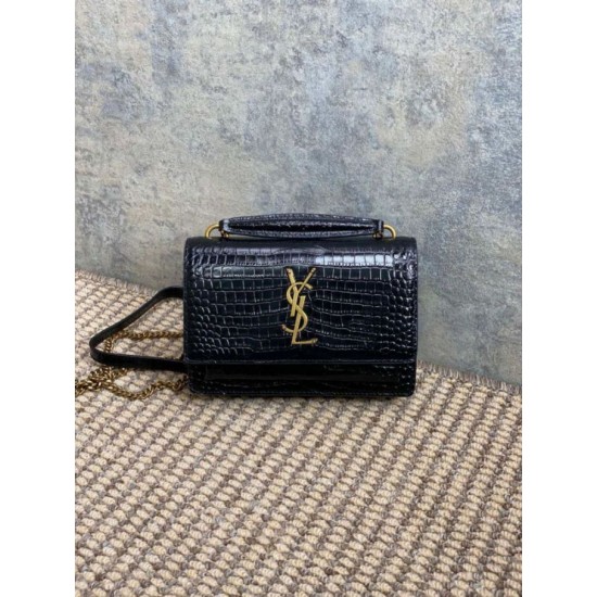 Replica di lusso YSL Saint Laurent Piccola Sunset con motivo coccodrillo 19cm Nero Falsa Online Replica Perfetta YSL Saint Laurent Piccola Sunset con motivo coccodrillo 19cm Nero Imitazione Outlet