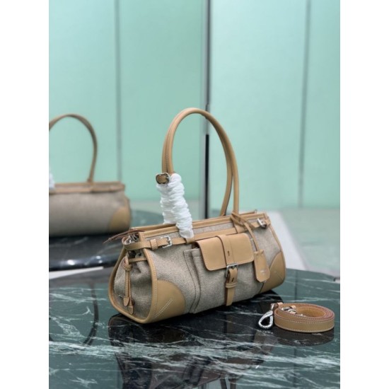 Replica Perfetta Borsa Prada Bonne lino con manici superiori 1BA426 marrone Imitazione Outlet