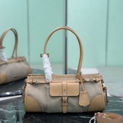 Replica Perfetta Borsa Prada Bonne lino con manici superiori 1BA426 marrone Imitazione Outlet
