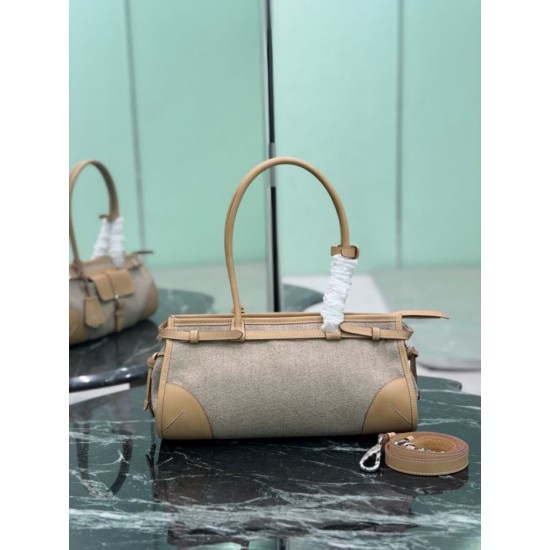 Replica Perfetta Borsa Prada Bonne lino con manici superiori 1BA426 marrone Imitazione Outlet