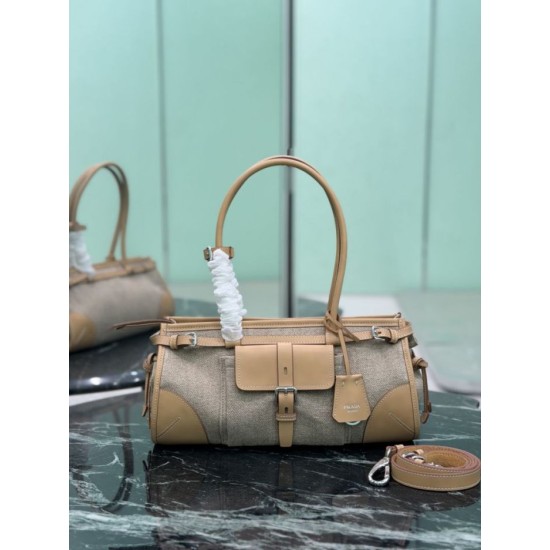 Replica Perfetta Borsa Prada Bonne lino con manici superiori 1BA426 marrone Imitazione Outlet