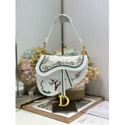 Replica Perfetta Borsa a tracolla Dior Saddle ricamata bianca